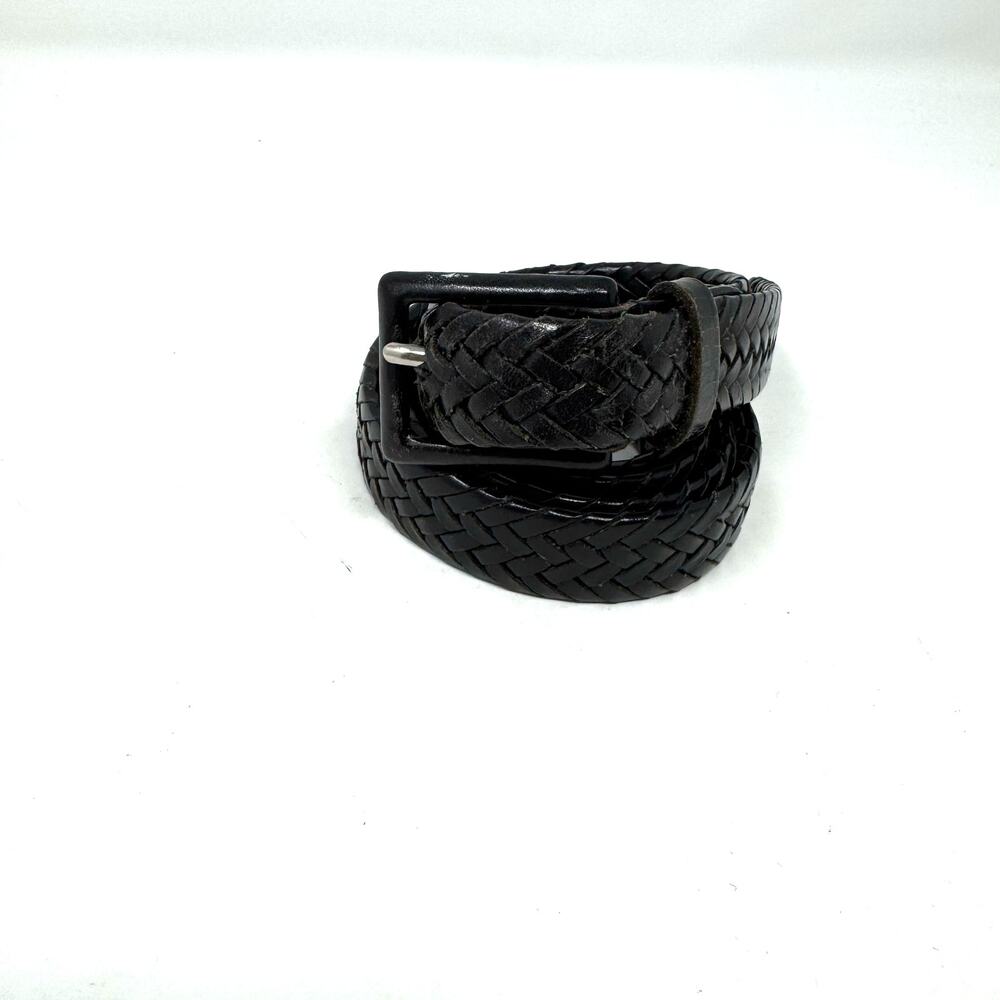 VTG Talbots Woven Braided Leather Belt Womens XL Black Classic Preppy Old Money